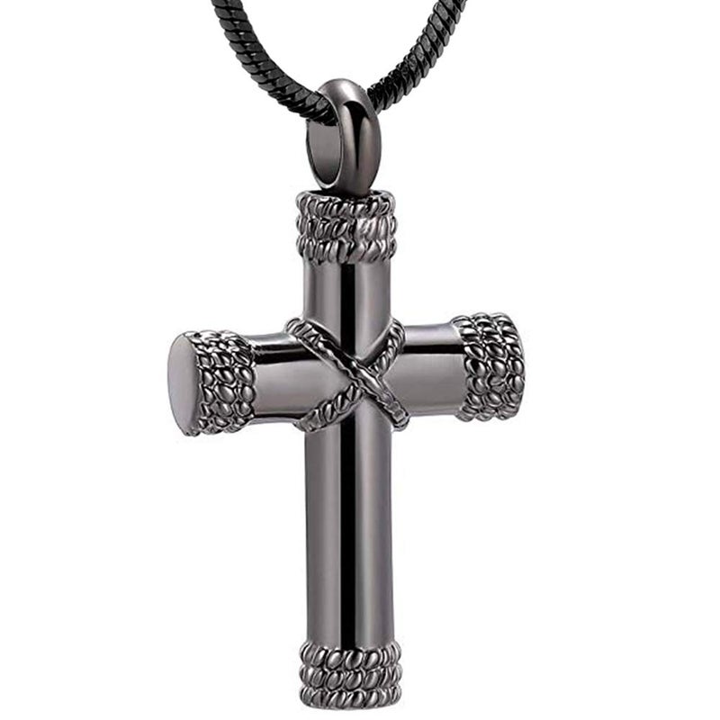 Minicremation Rope Winding Cross Cremation Ashes Urn Pendant Necklace Memorial Keepsake Jewelry Lordâ€™s Prayer Cross Ashes Necklaces (Black) - Image 1